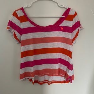 Abercrombie & Fitch pink and orange off the shoulder short sleeve top